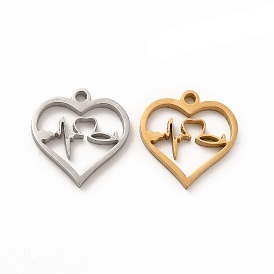 Ion Plating(IP) 304 Stainless Steel Charms, Heart with Heartbeat