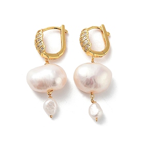 Boucles d'oreilles créoles en perles naturelles de pomme de terre pour femmes, micro en argent sterling pavent zircone cubique dangle boucles d'oreilles