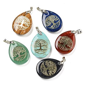 Подвески с драгоценными камнями, Подвески золотого древа жизни со стойкой, платинового цвета, латунные застежки на дужках, платина, без кадмия и без свинца