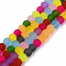 Transparent Frosted Glass Beads Strands, Round