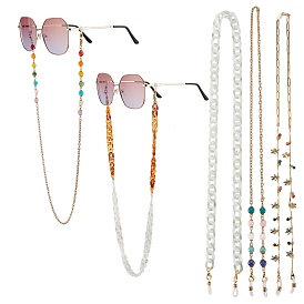 5 pcs 5 estilos cadenas para anteojos, correa para el cuello para anteojos, con cadenas mixtas y 304 cierres de pinza de langosta de acero inoxidable