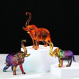 Handmade Lampwork Carved Elephant Figurines, for Home Office Desk Decorations