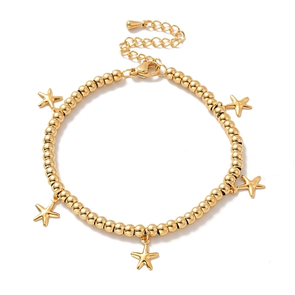 Вакуумное покрытие pvd 304 браслет из нержавеющей стали с подвесками в виде морской звезды и 201 круглыми бусинами из нержавеющей стали для женщин