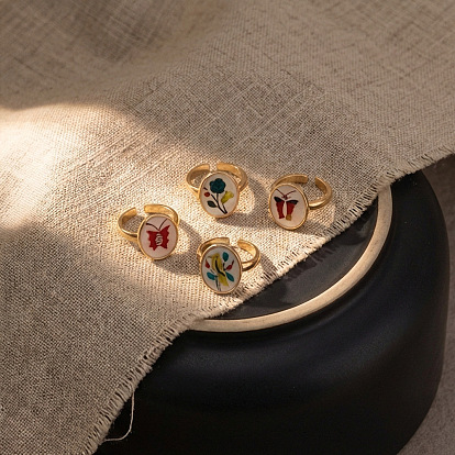 Открытые кольца из латуни и ракушки, золотые, овальные