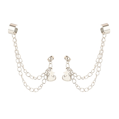 304 Stainless Steel Safety Chains Dangle Stud Earrings with Ear Cuff, Heart and Star Drop Earrings for Women