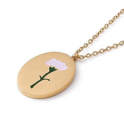 Fábrica de China Collar con de flor de nacimiento ovalada de esmalte, oro 304 joyas de acero inoxidable para mujer. 15.67~16.26 pulgada (39.8~41.3 cm) a granel en línea - PandaWhole.com