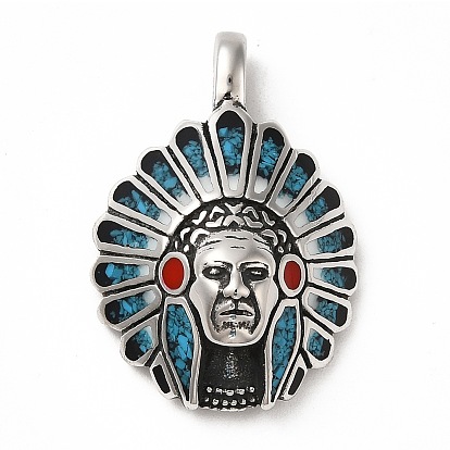 304 Stainless Steel Pendants, with Synthetic Turquoise, Indian Charm