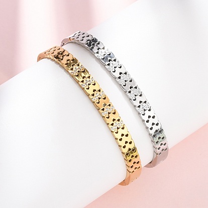 304 Шарнирные браслеты из нержавеющей стали с микропаве из кубических цирконий для женщин, бабочка