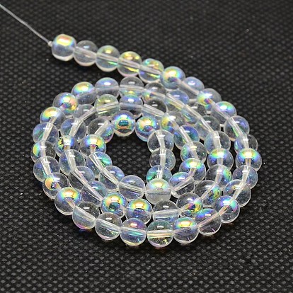 Imitate Austrian Crystal Electroplate Glass Round Bead Strands, Half AB Color Plated, Grade AA