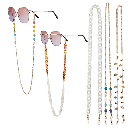5 pcs 5 estilos cadenas para anteojos, correa para el cuello para anteojos, con cadenas mixtas y 304 cierres de pinza de langosta de acero inoxidable