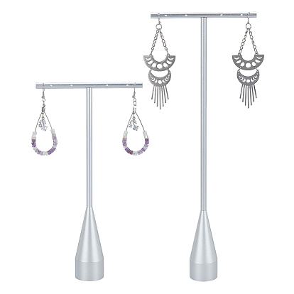 2 наборы 2 стили литые Т-образные одиночные подвесные серьги-подставки, матовый серебристый цвет, фото реквизит