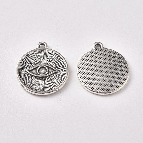 Tibetan Style Alloy Pendants, Flat Round with Eye