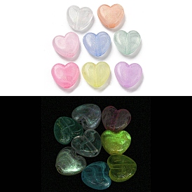Luminous Transparent Acrylic Beads, with Glitter Powder, Glow in the Dark Beads, Heart