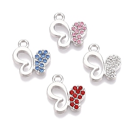 Rack Plating Alloy Pendants, with Rhinestone, Butterfly