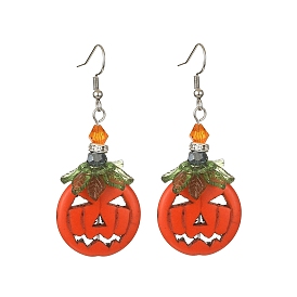 Synthetic Turquoise Pumpkin Dangle Earrings, 316 Surgical Stainless Steel Jewelry for Halloween
