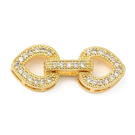 Rack Plating Brass Pave Clear Cubic Zirconia Fold Over Clasps, Lead Free & Cadmium Free, Long-Lasting Plated, Heart