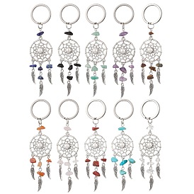 Gemstone Keychain, with Alloy Finding and 304 Stainless Steel Split Key Ring