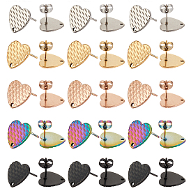 Unicraftale 30Pcs 5 Colors Ion Plating(IP) Heart Shape 304 Stainless Steel Stud Earring Findings, with Earring Backs, for Jewelry Making