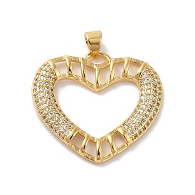 Rack Plating Brass Micro Pave Cubic Zirconia Pendants, Real 18K Gold Plated, Long-Lasting Plated, Lead Free & Cadmium Free, Heart