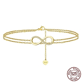 925 браслет-цепочка из стерлингового серебра с двухслойной цепочкой на щиколотке, Женский браслет со звеньями бесконечного циркония, с печатью s925