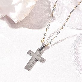 304 Подвеска в виде религиозного креста из нержавеющей стали, двухцветная цепочка Фигаро