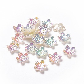 Opaque Acrylic Bead Caps, 5-Petal Flower, AB Color