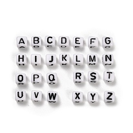 Непрозрачные акриловые бусины, Эмаль стиле, куб с письмом