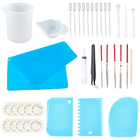 Olycraft Silicone Tool Sets, with Plastic Scraper Tool Sets, 100ml Measuring Cup, Large Silicone Pad Mat, 12ml Plastic Injection Syringe and Stainless Steel Beading Tweezer