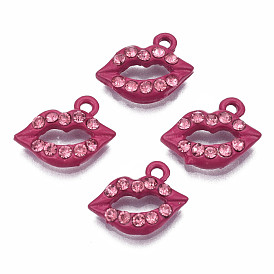 Spray Painted Alloy Pendants, Rack Plating, with Rhinestone, Cadmium Free & Nickel Free & Lead Free, Lip