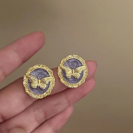 Женские серьги-гвоздики из сплава эмали, бабочка