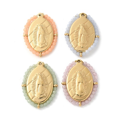 304 овальные тисненые подвески с изображением Иисуса из нержавеющей стали, синтетические светящиеся камни ограненные круглые бусины подвески, реальный 14 k позолоченный