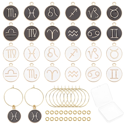 DIY 12 Constellations Pendant Wine Glass Charm Tags Making Kit, Including Alloy Enamel Pendants, Brass Wine Glass Charm Rings & Jump Rings