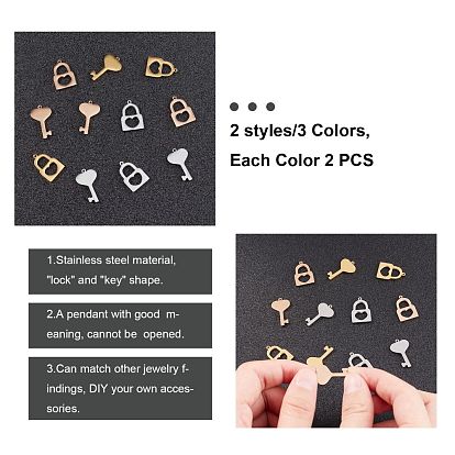 Unicraftale 304 Stainless Steel Charms, Laser Cut, Polishing, Key and Lock
