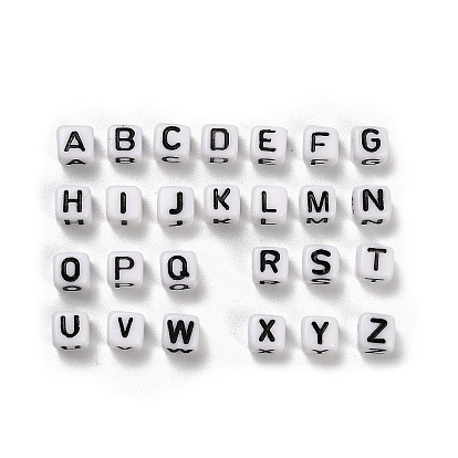 Непрозрачные акриловые бусины, Эмаль стиле, куб с письмом