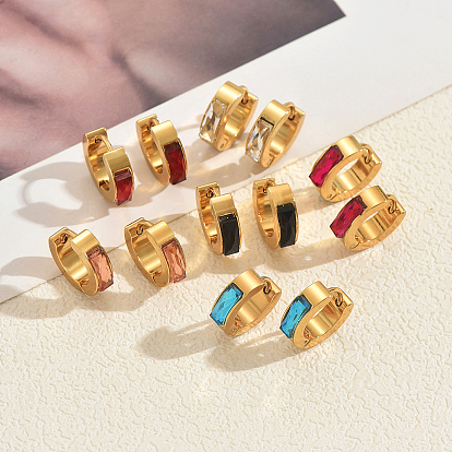 Прямоугольные серьги-кольца из нержавеющей стали, золотые, со стразами