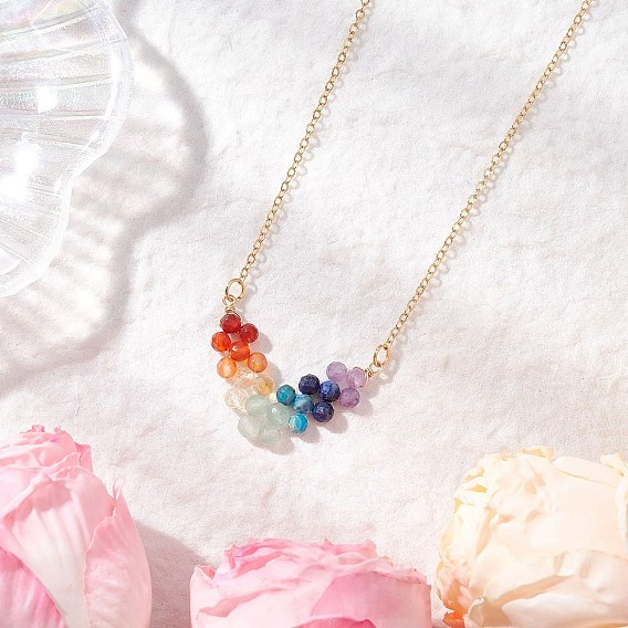 7 чакра натуральный смешанный камень ограненный круглый бисер стрела кулон латунный кабель цепь ожерелья, красочный