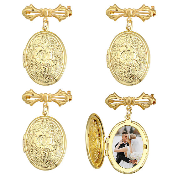 4шт латунный медальон кулон брошь для свадебного фото, булавки для килта с бантом, овальные с цветком