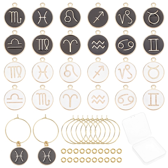 DIY 12 Sternbild-Anhänger Weinglas-Anhänger-Set, einschließlich Legierungs-Emaille-Anhänger, Weinglas-Charm-Ringe und Biegeringe aus Messing