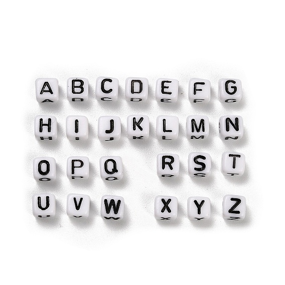 Непрозрачные акриловые бусины, Эмаль стиле, куб с письмом