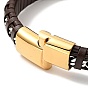 Leather & 304 Stainless Steel Rope Braided Cord Bracelet with Magnetic Clasp for Men Women