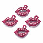 Spray Painted Alloy Pendants, Rack Plating, with Rhinestone, Cadmium Free & Nickel Free & Lead Free, Lip