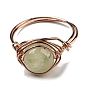 Natural & Synthetic Mixed Stone Round Finger Ring, Rack Plating Rose Gold Brass Wire Wrap Ring