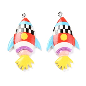 Resin Pendants, with Platinum Iron Peg Bail, Rockets