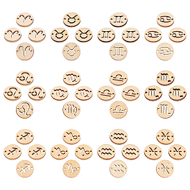 192Pcs 12 Styles Unfinished Natural Poplar Wood Links Connectors, Laser Cut, Flat Round with 12 Constellation
