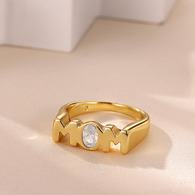 День матери 304 Кольца из нержавеющей стали с инкрустацией прозрачными кубическими циркониями, слово мама