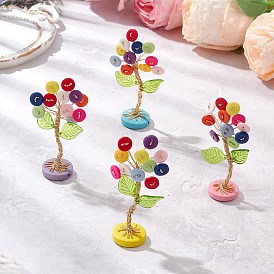 Украшения из смоляных пуговиц в виде дерева жизни, основание из окрашенного натурального дерева тополя с настоящей медной проволокой, покрытой 18k золотом, фен-шуй энергетический камень подарок для домашнего офиса украшение рабочего стола