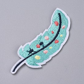 Computerized Embroidery Cloth Iron on/Sew on Patches, Costume Accessories, Appliques, for Backpacks, Clothes, Feather