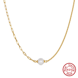 925 ожерелья из стерлингового серебра с бусинами из натурального жемчуга, круглые