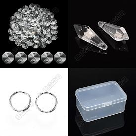 Kits de fabrication d'attrape-soleil en forme de cône à faire soi-même, y compris les pendentifs en verre, k9 charmes de connecteur en verre, 304 Anneaux en acier inoxydable