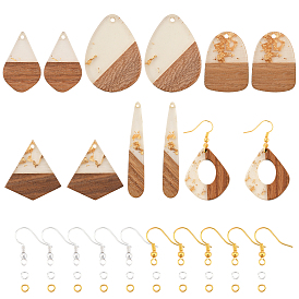 Kits de fabricación de pendientes colgantes de bricolaje, incluyendo colgantes de resina y madera de nogal, Ganchos del pendientes de latón, anillos de cobre amarillo del salto, formas mixtas